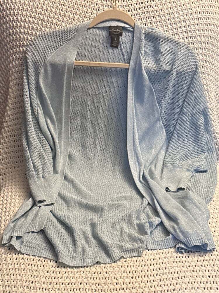 Chico's Travelers Lightweight Silver Metallic Open Front Cardigan